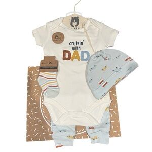 NWT Rabbit + Bear 'Cruisin' with Dad' Organic Cotton Onesie Gift Set